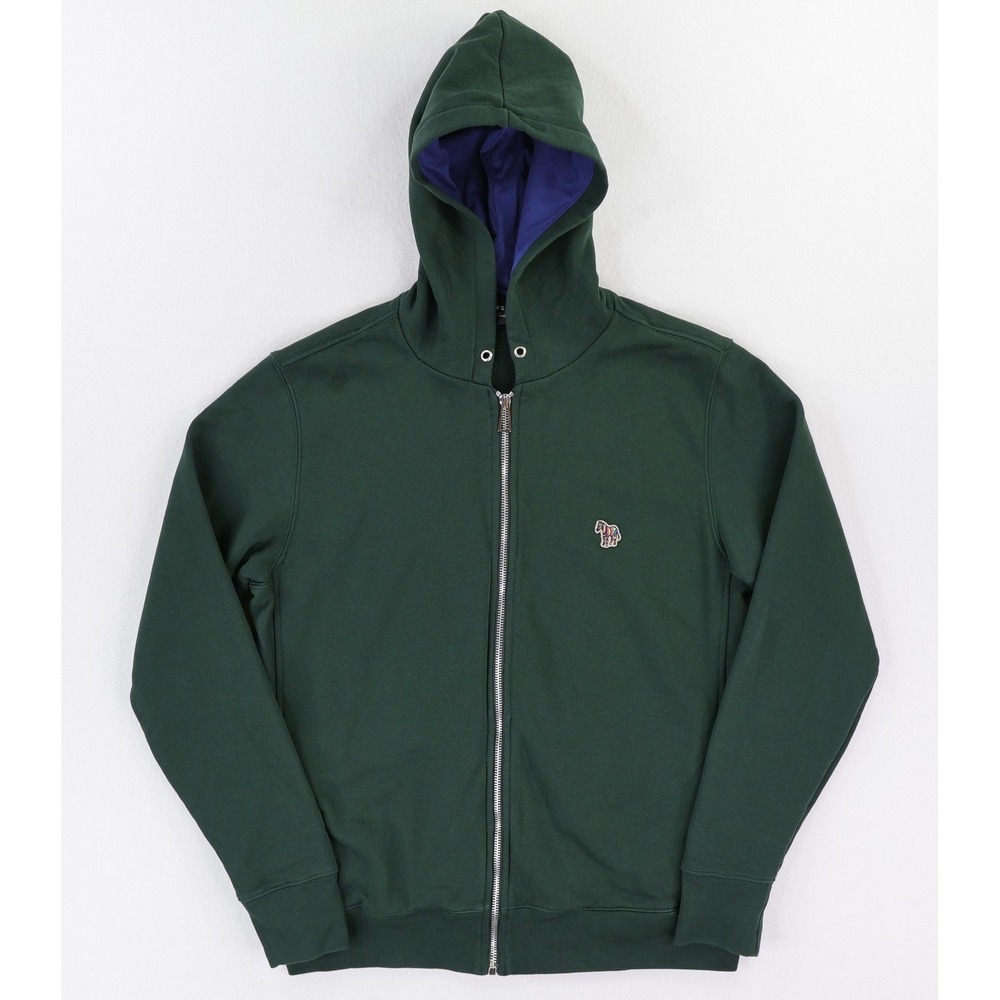 PS Paul Smith Hoodie Mens Medium Green Full Zip Zebra Logo Cotton Jersey